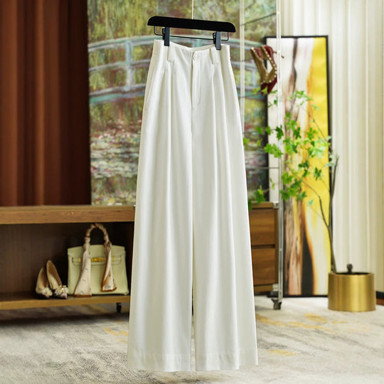 Damen Hochgeschnittene Bundfaltenhose in Leinenoptik mit weitem Bein Nord Taschen