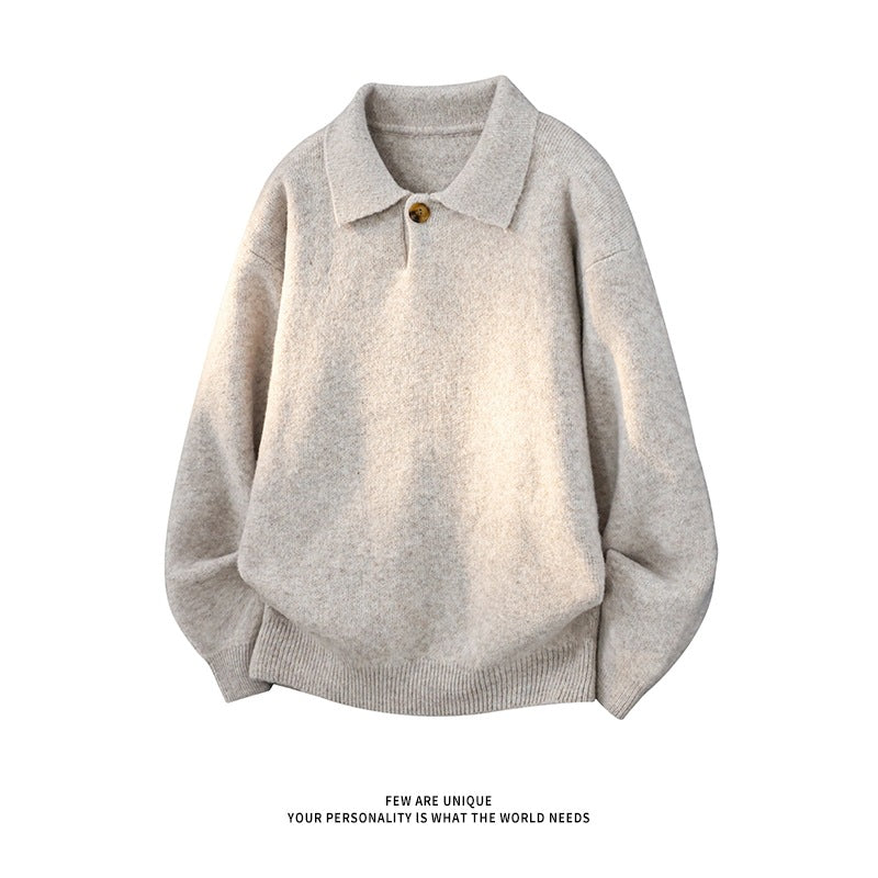 Damen Oversize-Strickpullover mit Polokragen und Ein-Knopf-Detail Nord Taschen