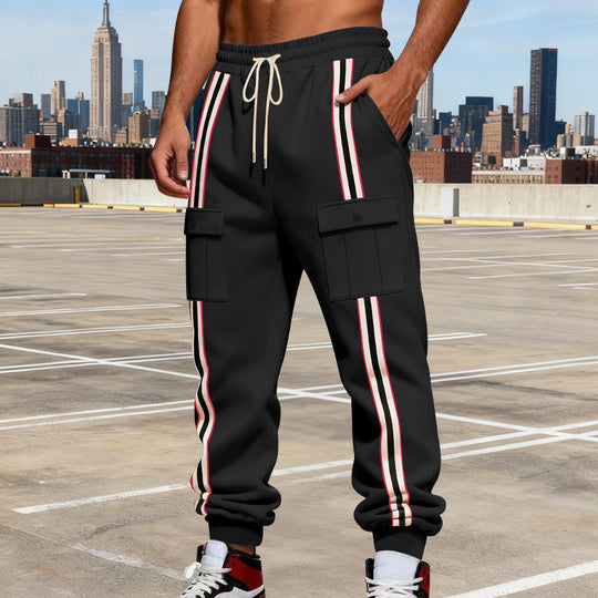 Herren Cargo-Jogginghose im Urban-Streetwear-Look mit Kontraststreifen und Klappentaschen Nord Taschen