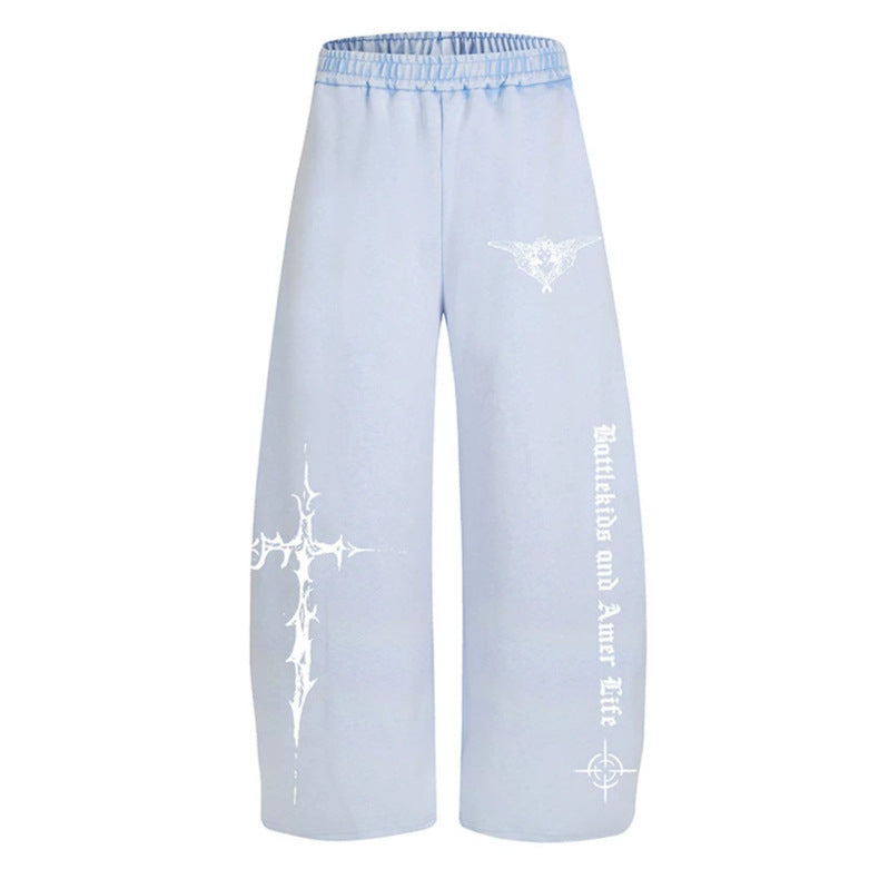 Damen Weite Lounge-Hose im Palazzo-Stil mit Elastikbund und Gothic-Print Nord Taschen