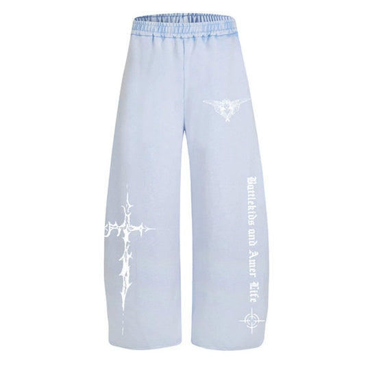 Damen Weite Lounge-Hose im Palazzo-Stil mit Elastikbund und Gothic-Print Nord Taschen