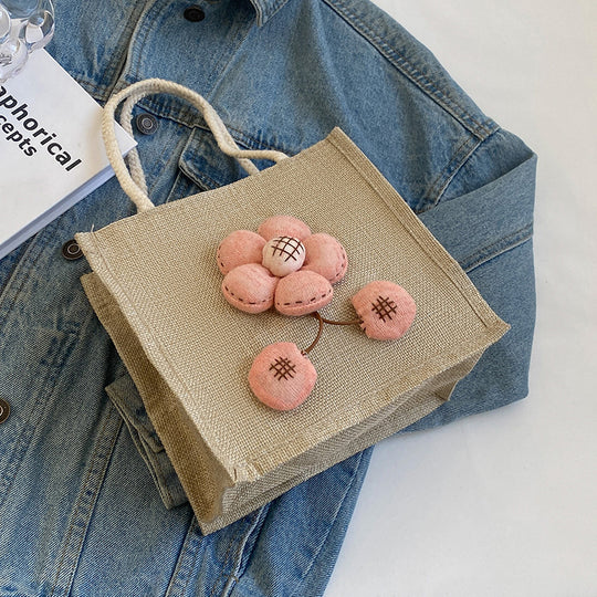 Damen Jute Tragetasche mit floralem Dekor Nord Taschen