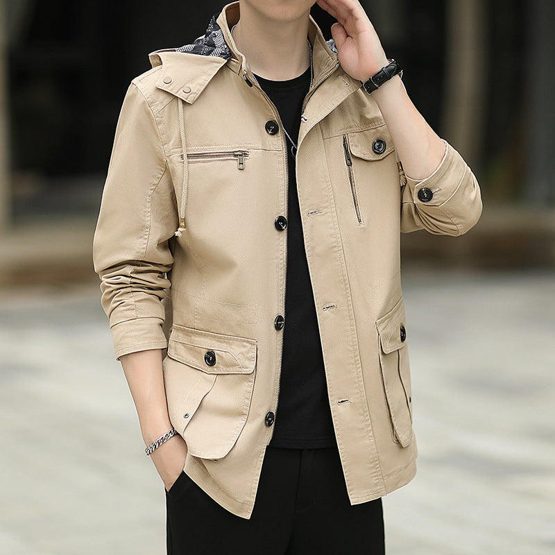 Herren leichte Canvas-Fieldjacke mit Kapuze, Multifunktionstaschen und Reißverschluss Nord Taschen