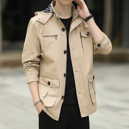 Herren leichte Canvas-Fieldjacke mit Kapuze, Multifunktionstaschen und Reißverschluss Nord Taschen