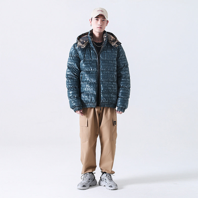 Herren Reflektierende gesteppte Daunenoptik-Überjacke mit Kapuze und Allover-Print Nord Taschen