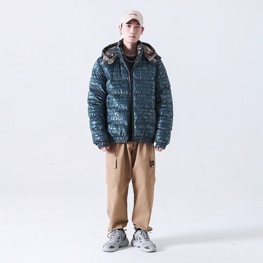 Herren Reflektierende gesteppte Daunenoptik-Überjacke mit Kapuze und Allover-Print Nord Taschen