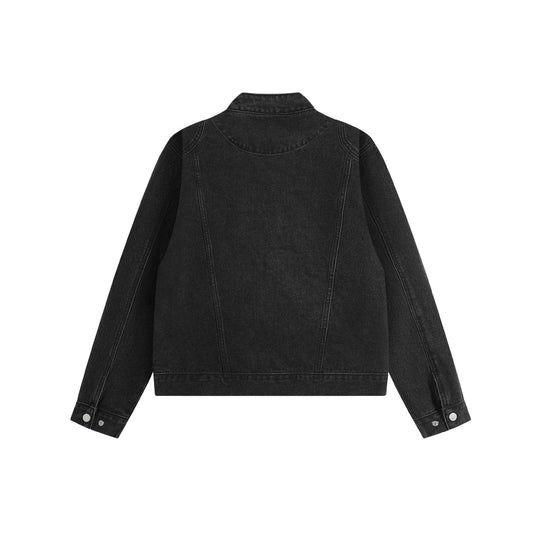 Unisex Kurz geschnittene Denim-Blousonjacke mit Stehkragen und durchgehendem Reißverschluss Nord Taschen