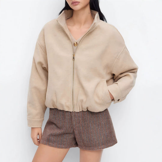 Damen Modische Fleecejacke mit Stehkragen Nord Taschen