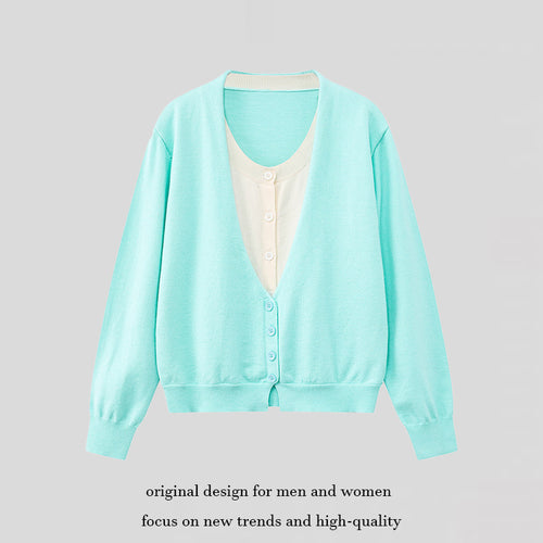 Damen Zweilagige V-Neck-Strickjacke mit integriertem Henley-Innenlayer Nord Taschen