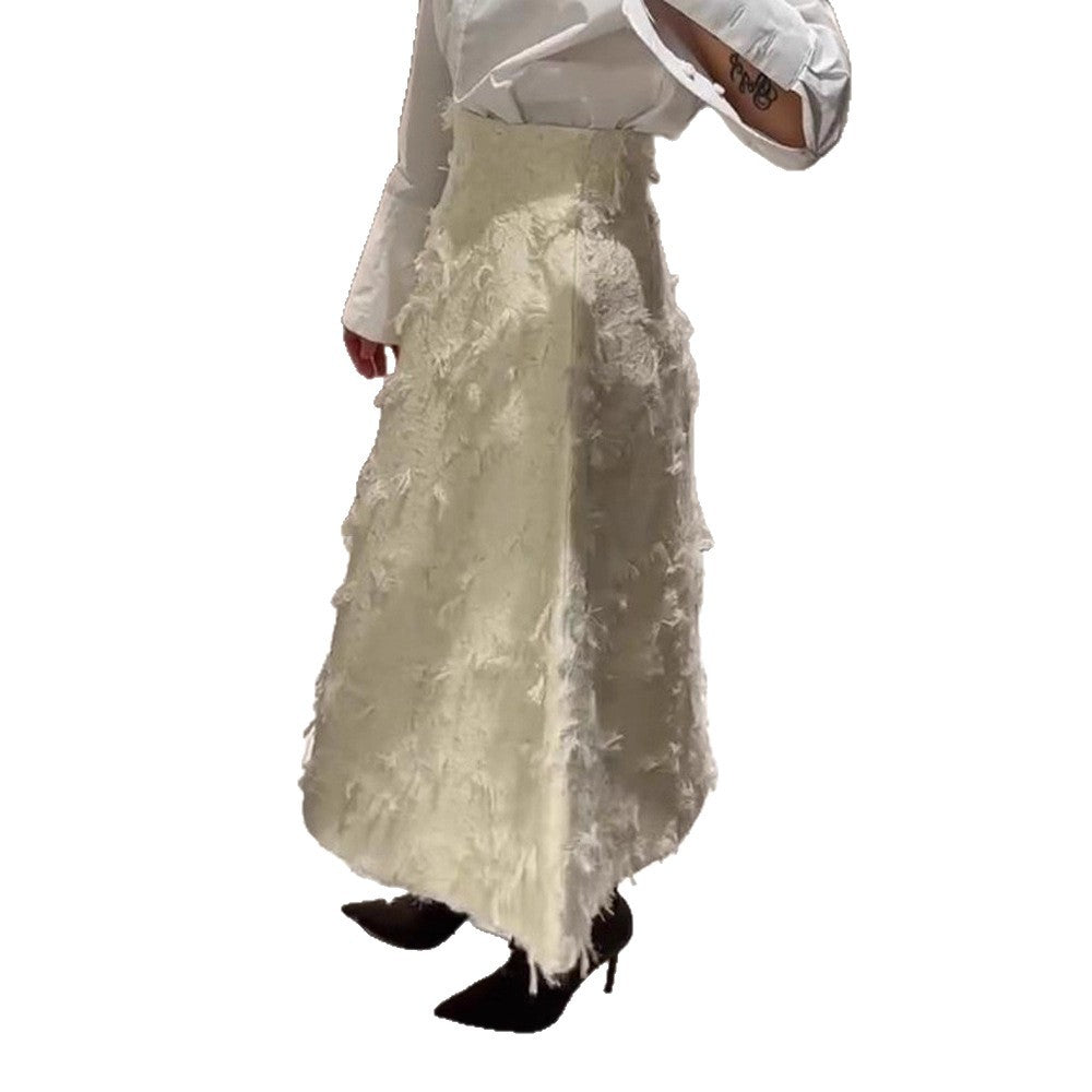 Damen Midirock mit hoher Taille und fransiger Struktur Nord Taschen
