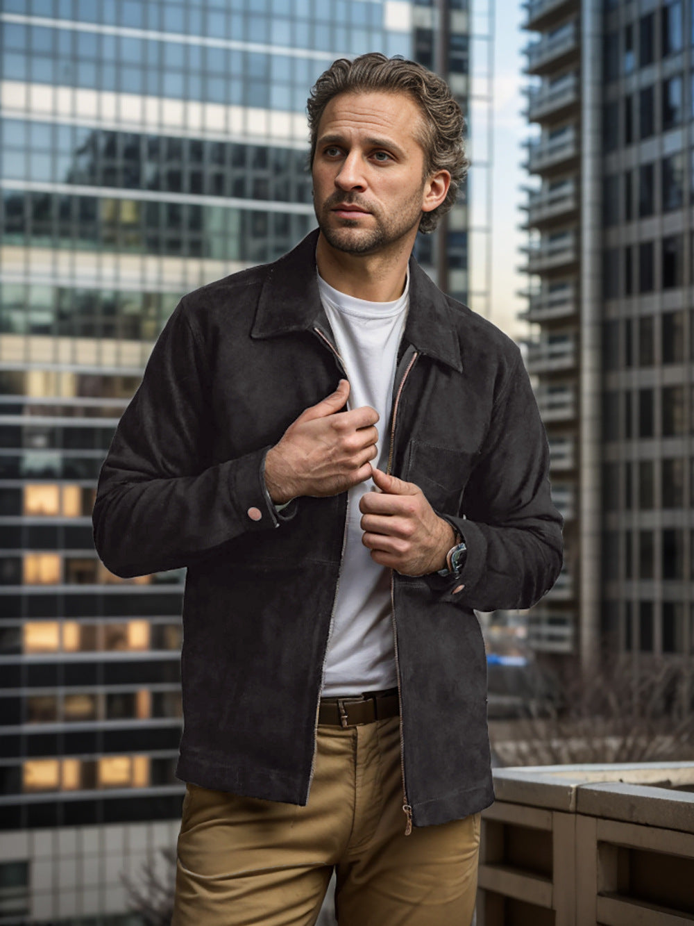 Herren Velourslederjacke mit Stehkragen und Brusttasche Nord Taschen