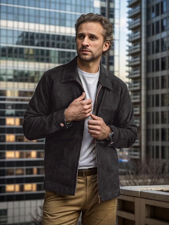 Herren Velourslederjacke mit Stehkragen und Brusttasche Nord Taschen