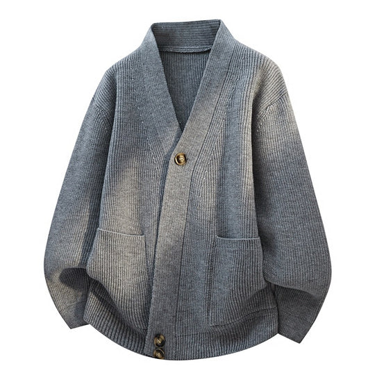 Damen Oversize-Strickjacke mit großem V-Ausschnitt, aufgesetzten Taschen & Holzknöpfen Nord Taschen