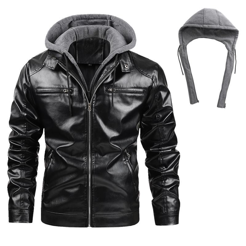 Herren Stilvolle Lederjacke mit Kapuze Nord Taschen