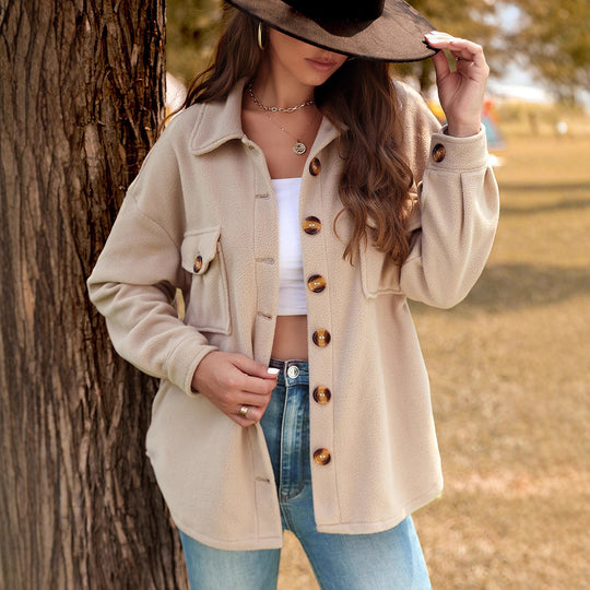 Damen Flauschige Oversized Jacke Nord Taschen