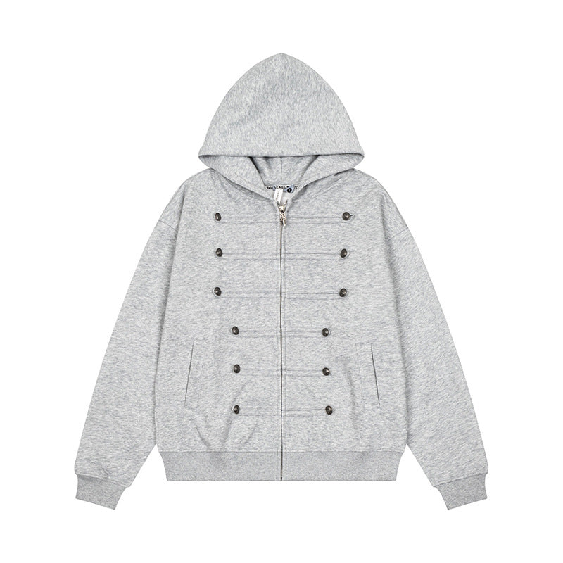 Damen Kapuzen-Sweatjacke mit dekorischer Doppelknopfleiste und Reißverschluss Nord Taschen