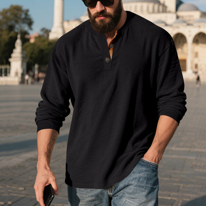 Herren Langarm-Henley-Shirt mit strukturiertem Design