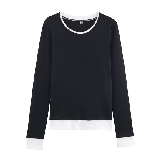 Damen Lässiges Langarm-Layering-Shirt mit doppellagigem Saum und eingesetzten Manschetten Nord Taschen