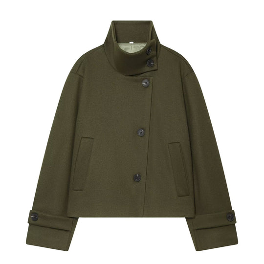 Damen Cropped Wollblouson‑Mantel mit hohem Stehkragen und Knopfblende Nord Taschen