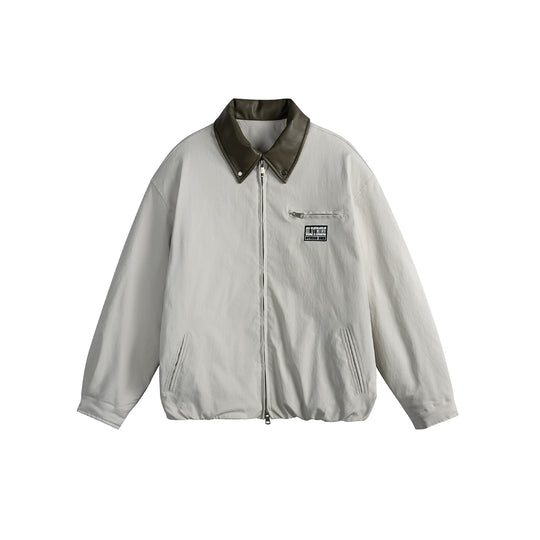 Unisex Oversized Blousonjacke mit Kunstleder-Umlegekragen, Zwei-Wege-Reißverschluss und elastischem Saum Nord Taschen