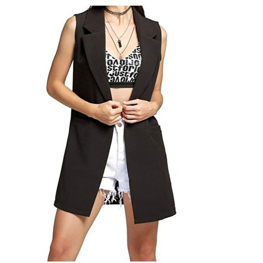 Damen Longweste im Tailoring-Look mit Schalkragen und Eingrifftaschen Nord Taschen