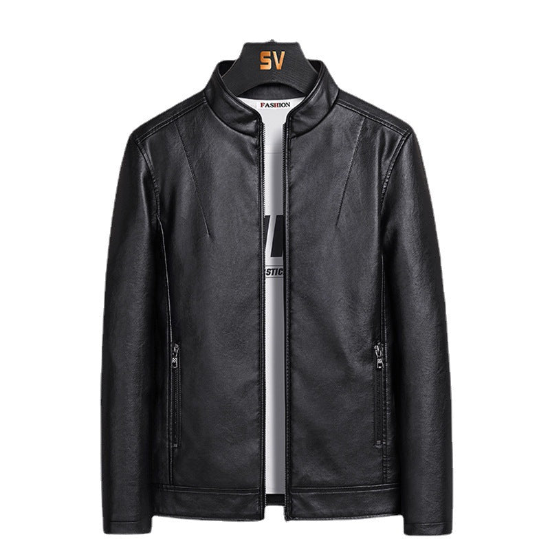Herren Schlanker Kunstleder‑Blouson im Urban‑Moto‑Minimalstil mit Stehkragen und verdecktem Reißverschluss Nord Taschen