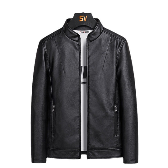 Herren Schlanker Kunstleder‑Blouson im Urban‑Moto‑Minimalstil mit Stehkragen und verdecktem Reißverschluss Nord Taschen