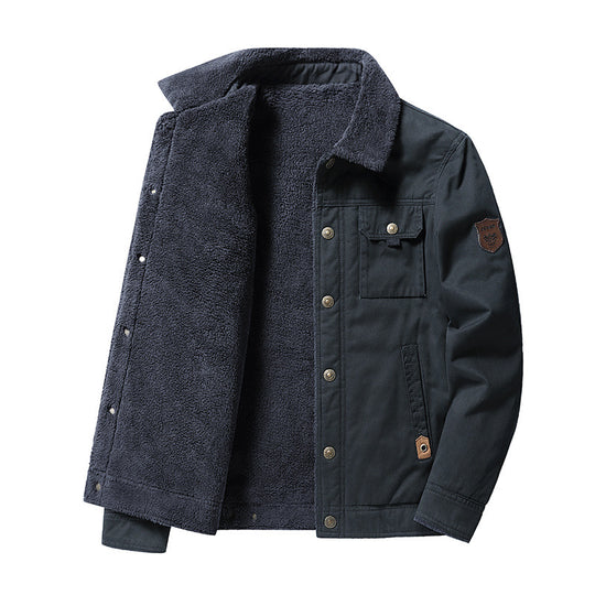Herren robuste Canvas-Workjacke mit Teddyfleece-Innenfutter und Hemdkragen Nord Taschen
