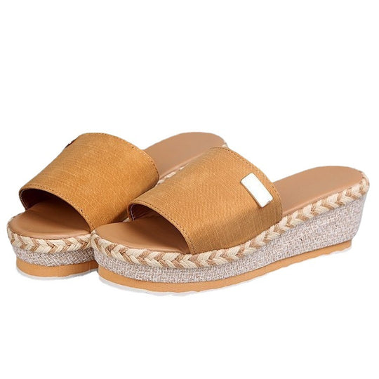 Damen  Espadrille-Keilpantoletten mit geflochtenem Bast-Plateau, breitem gewNord Taschentem Riemen und weicher Komfortsohle Nord Taschen