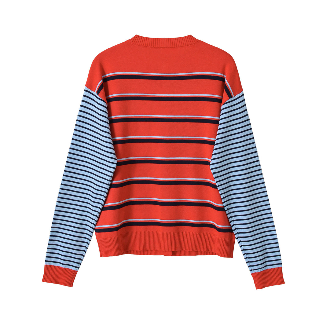 Damen Gestreifte Strickjacke mit Rundhals und Knopfverschluss Nord Taschen