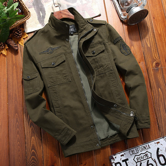 Herren leichter Canvas-Militärblouson mit Stehkragen, Schulterklappen und Mehrfach‑Pattentaschen Nord Taschen