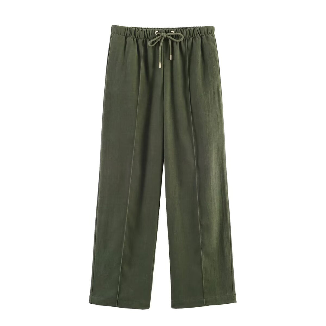 Damen Weite Highwaist-Hose mit Kordelzug, Bügelfalte und fließender Stoffqualität Nord Taschen