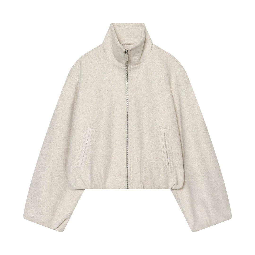 Damen Cropped Wollmix-Blouson mit hohem Stehkragen und Reißverschluss Nord Taschen