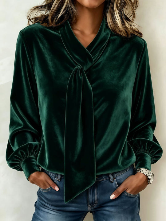 Damen Samtbluse mit Schluppe, Ballonärmeln und gerafften Manschetten Nord Taschen