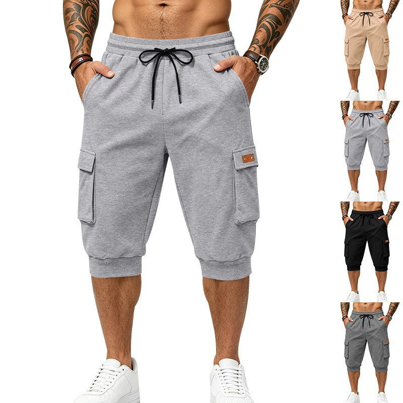 Herren Dreiviertel-Cargo-Jogginghose mit Kordelzug, aufgesetzten Taschen und Rippbündchen Nord Taschen