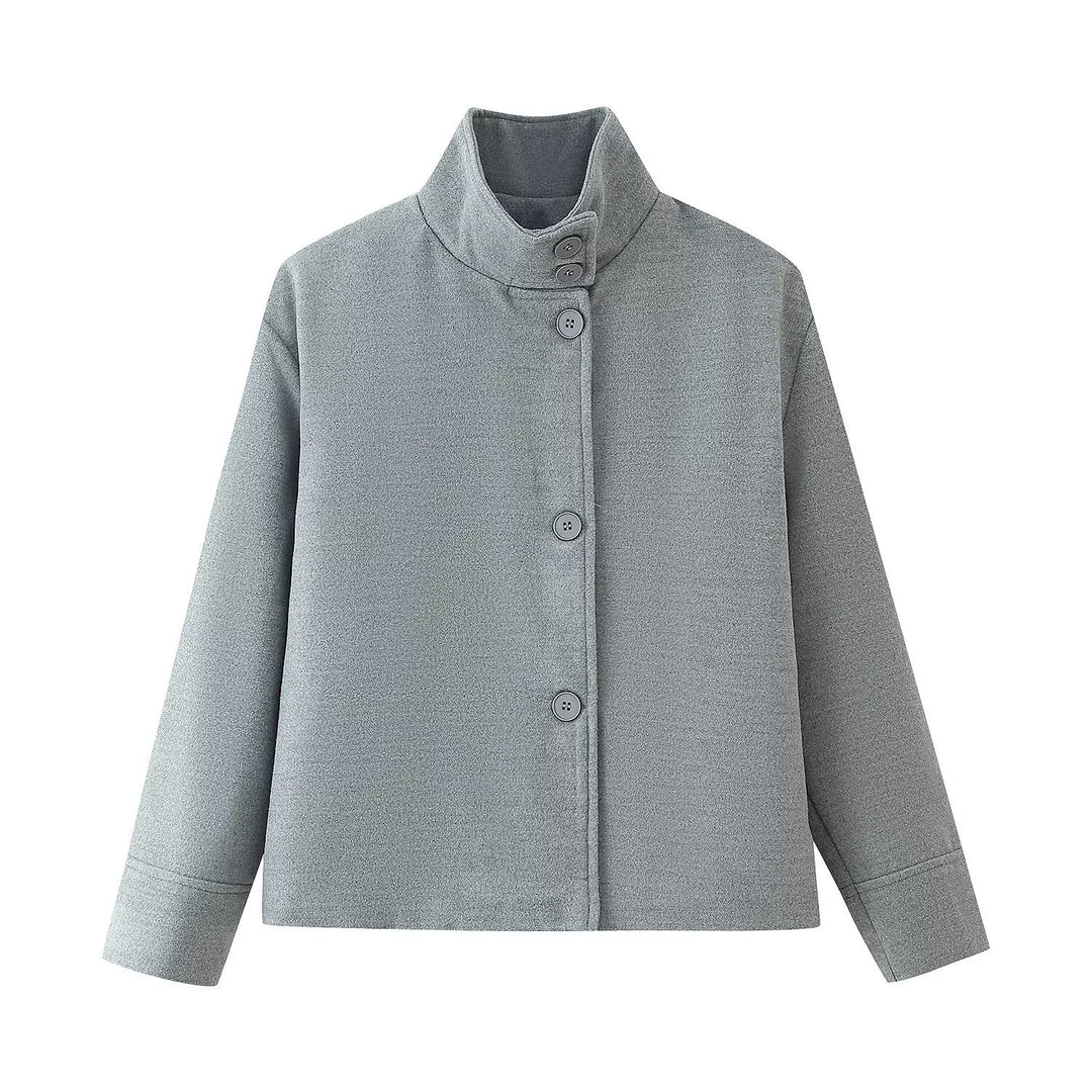 Damen 60+ Boxy‑Kurzjacke mit hohem Stehkragen und verdeckter Knopfleiste Nord Taschen