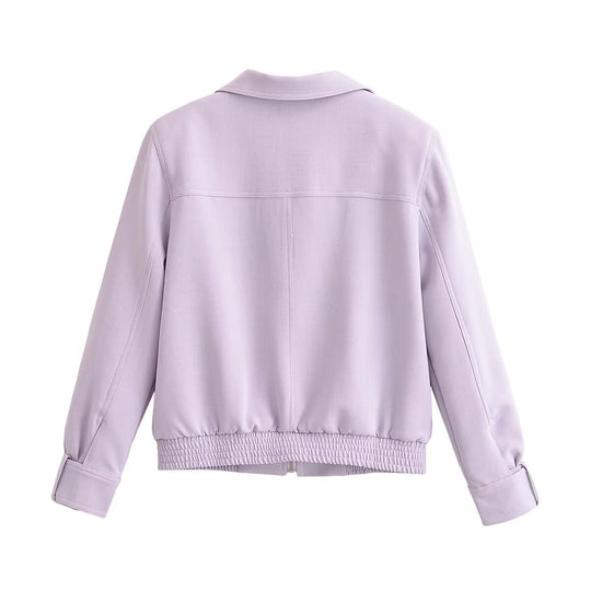 Damen Cropped-Blousonjacke im Clean‑Look mit Stehkragen, Reißverschluss und gerafftem Saumbund Nord Taschen
