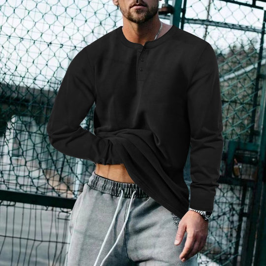 Herren Longsleeve Henley aus leichter Baumwollmischung Nord Taschen