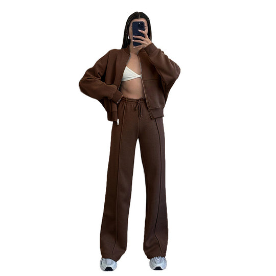 Damen Oversized Zip-Hoodie-Set mit Cropped Top und weiter Naht-Sweathose Nord Taschen