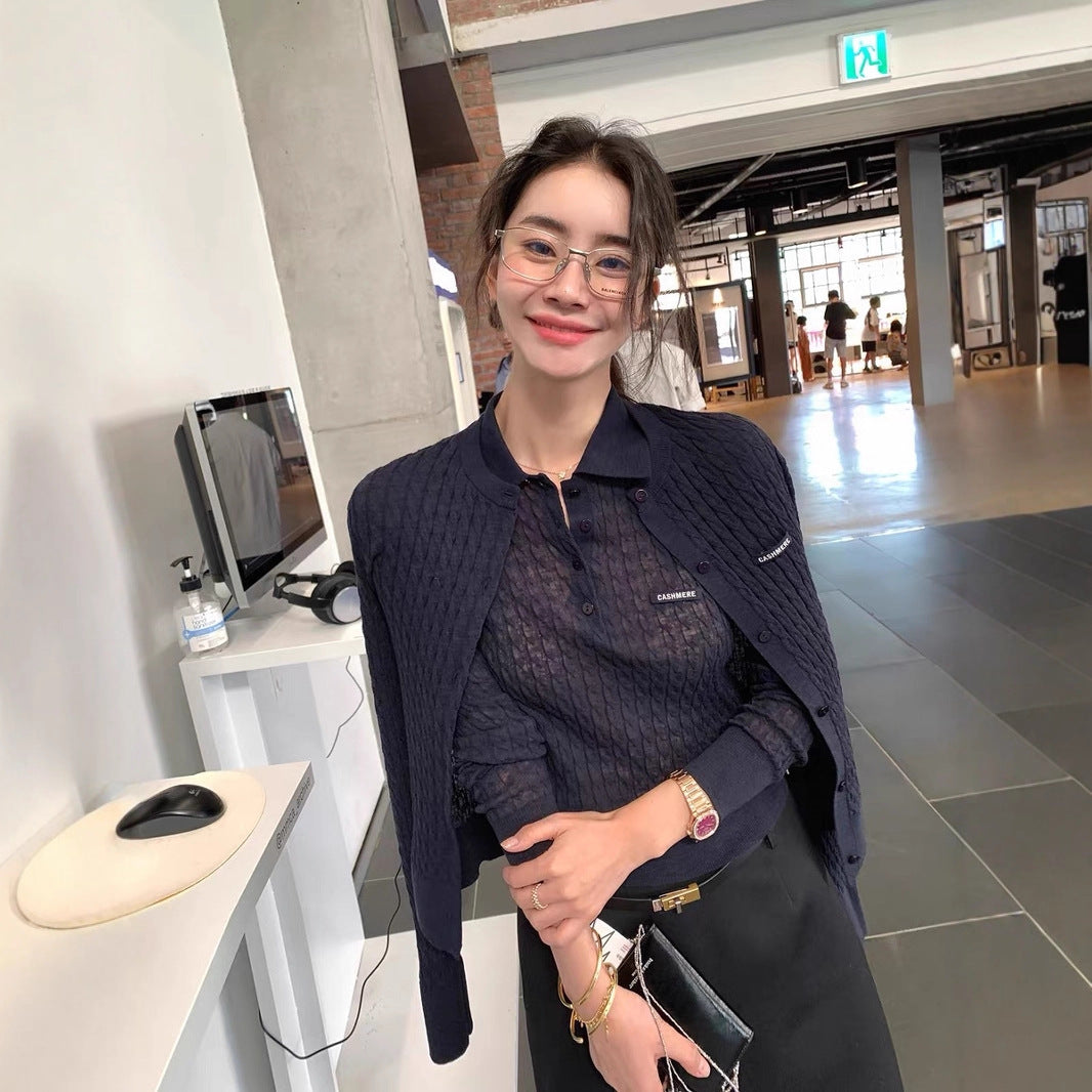 Damen Feinstrick-Polo aus Kaschmir-Mix mit Ajour-Transparenz Nord Taschen