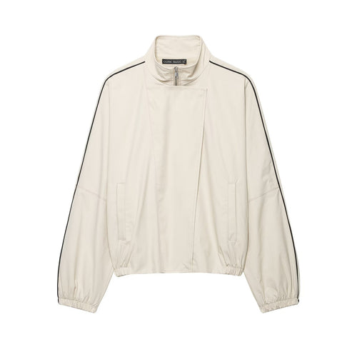 Damen Cropped-Bomberjacke im Boxy‑Schnitt mit Stehkragen, elastischem Saum und Kontrastpaspel Nord Taschen