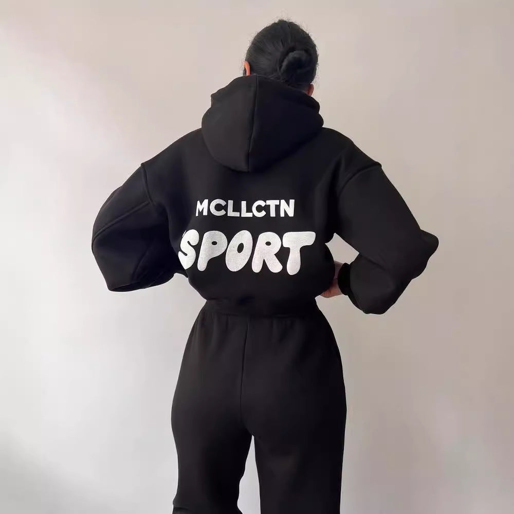 Damen Cropped Kapuzenpullover und High‑Waist Jogginghose Lounge‑Set aus Baumwollfleece Nord Taschen