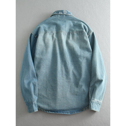 Unisex Overshirt aus gewaschenem Denim mit Relaxed‑Schnitt und Pattentaschen Nord Taschen