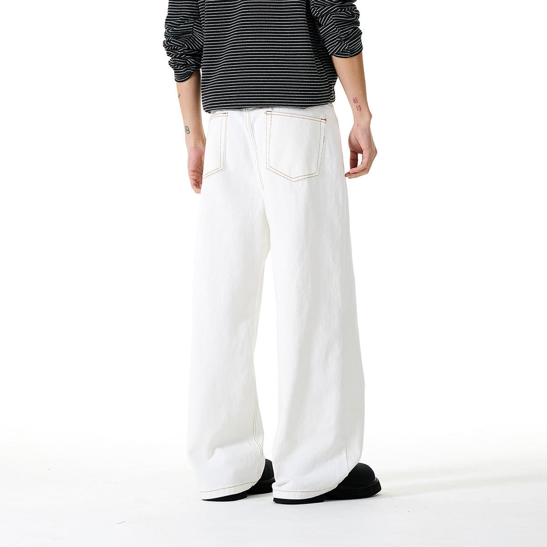 Damen Weite Cropped-Jeans mit hoher Leibhöhe und Kontrastnähten Nord Taschen