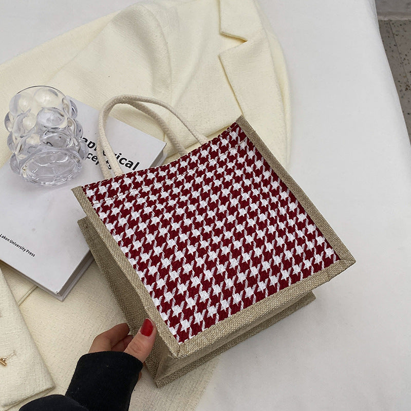 Damen Jute-Bag im klassischen Hahnentrittmuster Nord Taschen