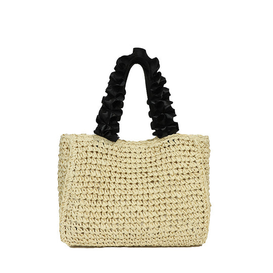 Damen Strandtasche aus handgewebtem Naturmaterial mit dekorativem Kordelzug Nord Taschen
