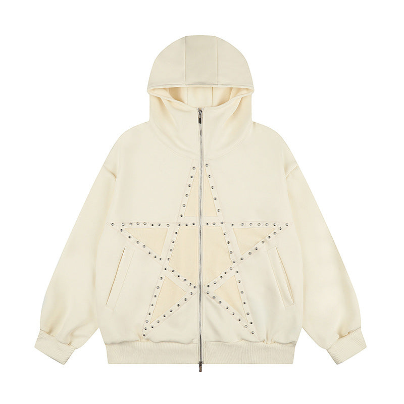 Damen Oversize Kapuzen-Zipjacke mit Nieten-Sternmotiv und hohem Kragen Nord Taschen