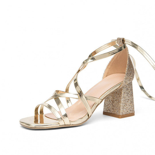 Damen Glamouröse Blockabsatz-Sandalen mit strassverzierten Riemen Nord Taschen