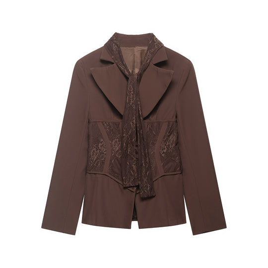 Damen Taillierter Blazer mit Spitzeneinsätzen und integriertem Spitzenschal Nord Taschen