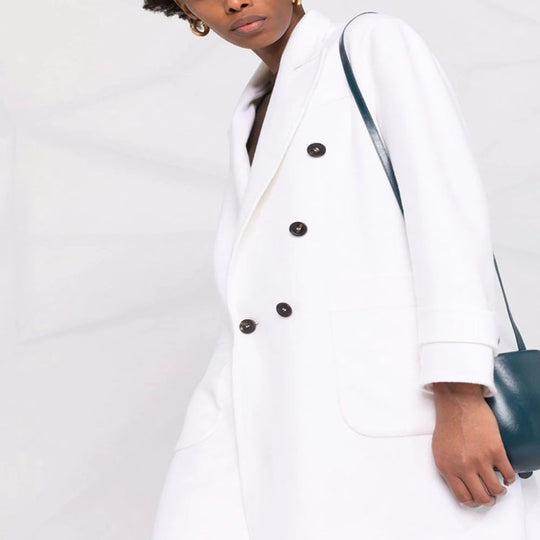 Damen Zweireihiger Midimantel im modernen Tailoring mit verlängertem Revers und aufgesetzten Taschen Nord Taschen